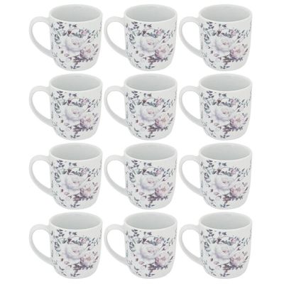 Jogo 12 Xícaras de Porcelana Grandes Chá Café 360ml Florida Branca Caneca Germer