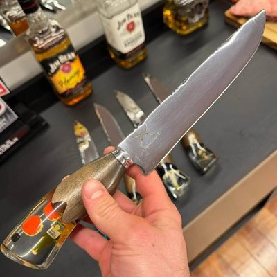 Faca Churrasco Artesanal Inox 8' Cabo Híbrido Madeira Resina Corte Premium