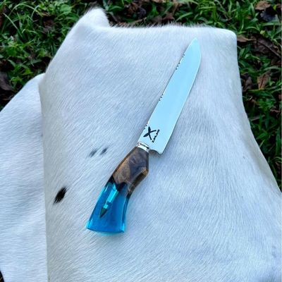 Faca Churrasco Artesanal Inox 8' Cabo Híbrido Madeira Resina Corte Premium