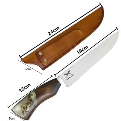 Faca Churrasco Artesanal Inox 8' Cabo Híbrido Madeira Resina Corte Premium