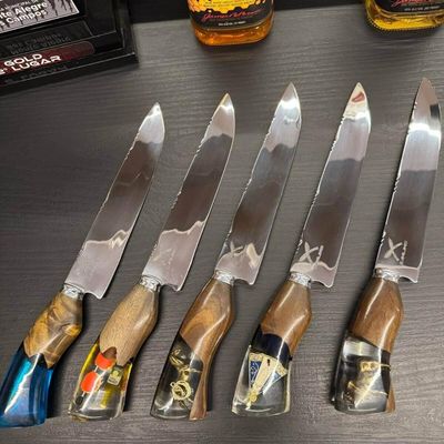 Faca Churrasco Artesanal Inox 8' Cabo Híbrido Madeira Resina Corte Premium