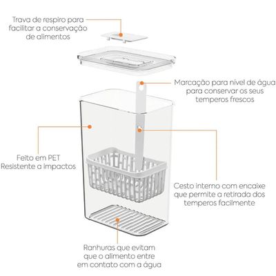 Kit 2 Organizadores de Temperos para Geladeira Dry 2,3l Plástico com Cestos Internos