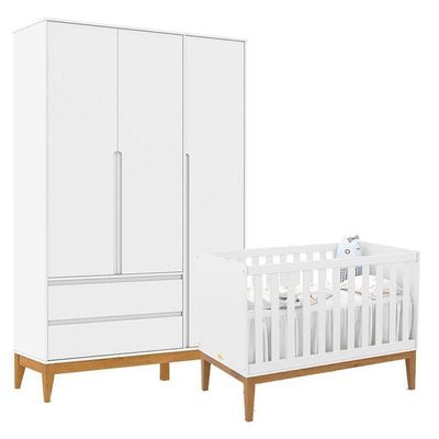 Berço Americano Unique E Guarda Roupa 3 Portas Nature Clean Branco Soft Eco Wood – Matic