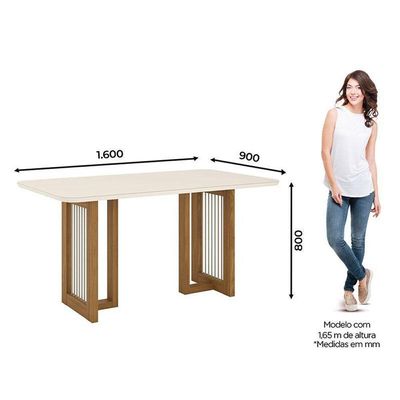 Mesa De Jantar Yara 160 Cm Canto Arredondado Com Vidro Nature Off White - Henn