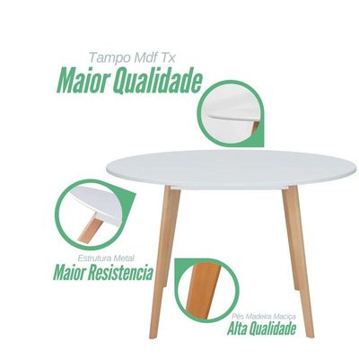 Conjunto Mesa Redonda Leda Saarinen 80cm Com 4 Cadeiras Estofadas – Design Moderno E Conforto