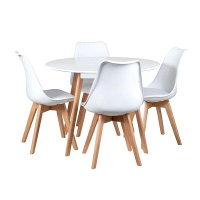 Conjunto Mesa Redonda Leda Saarinen 80cm Com 4 Cadeiras Estofadas – Design Moderno E Conforto
