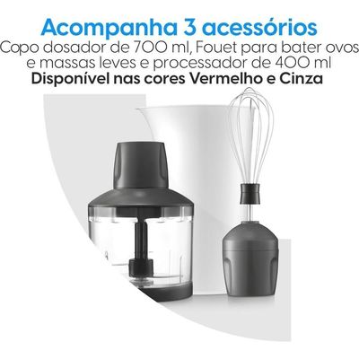 Mixer de Alimentos Cinza Lunar Inox 600W 3 em 1 Copo 700ml Elgin 110V