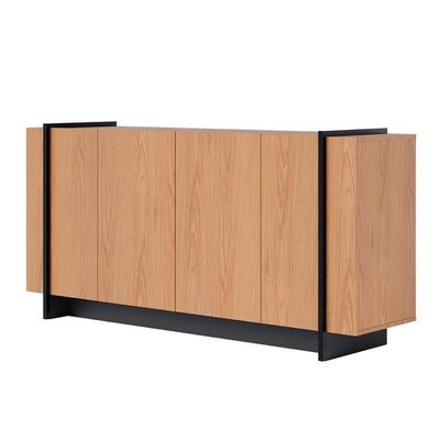 Aparador Buffet Copacabana 4 Portas E Detalhe Tubo Metálico Freijo-preto Fosco Freijo-preto Fosco