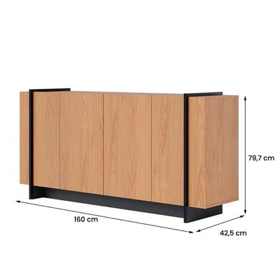 Aparador Buffet Copacabana 4 Portas E Detalhe Tubo Metálico Freijo-preto Fosco Freijo-preto Fosco