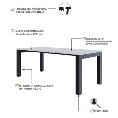 Mesa De Jantar Bronx U 200x90x77cm Brmj9200u Branco Tx - Est.preta Branco Tx/est.preta