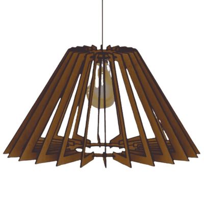Luminária Teto Tipo Pendente Pirâmide Mdf Completa - MDF Marrom
