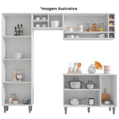 Cozinha Modulada 2,30m Compacta Vanessa Com Balcão Branco Amêndoa/Branco