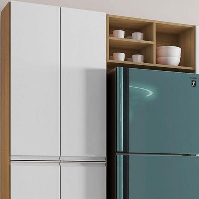 Cozinha Modulada 2,30m Compacta Vanessa Com Balcão Branco Amêndoa/Branco