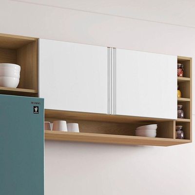 Cozinha Modulada 2,30m Compacta Vanessa Com Balcão Branco Amêndoa/Branco