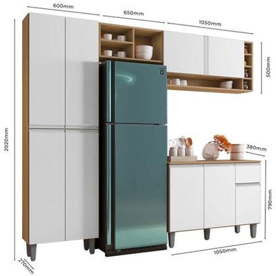 Cozinha Modulada 2,30m Compacta Vanessa Com Balcão Branco Amêndoa/Branco
