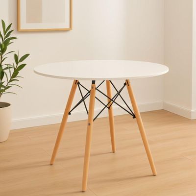 Mesa Moderna Eiffel Eames Tampo Em Madeira Mdf 90cm Branca