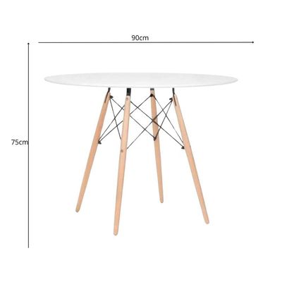 Mesa Moderna Eiffel Eames Tampo Em Madeira Mdf 90cm Branca