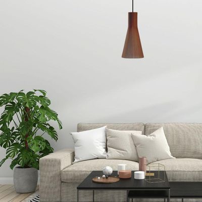 Luminária Teto Tipo Pendente Funil Mdf - Completa Cor: Marrom