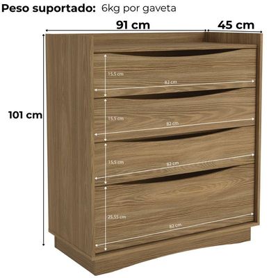 Comoda 4 Gavetas 91 Cm M260 Kappesberg Nogueira