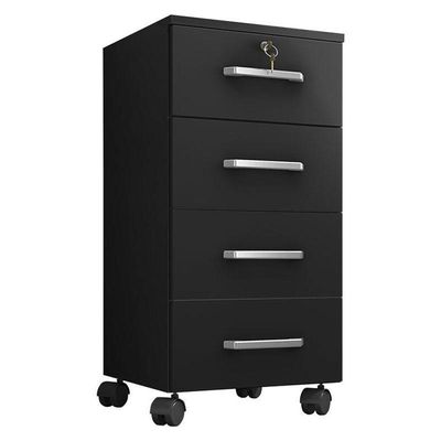 Kit 2 Gaveteiros Para Escritório Gávea Com Chave E 2 Livreiros Office Preto Fosco – Móveis Leão