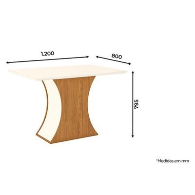 Mesa De Jantar Selena 120 Cm Tampo Reto Com Vidro Nature Off White – Henn
