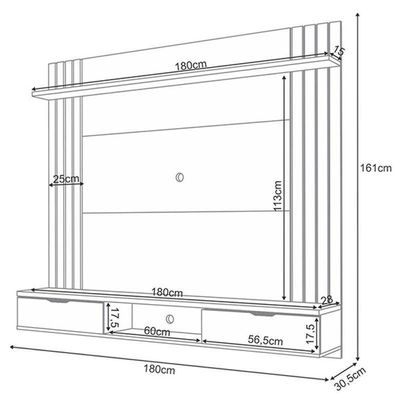Painel Para Tv Suspenso Solus E Mesa De Centro Sky Com Tampo De Vidro Castanho Off White – Hb Móveis
