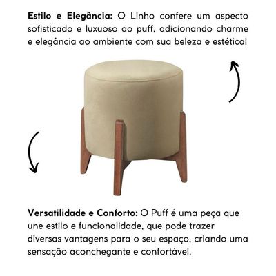 Kit 2 Puff Decorativo Para Sala Redondo Luxo Dallas Linho Bege