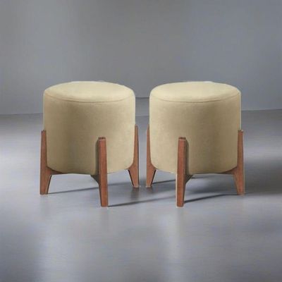 Kit 2 Puff Decorativo Para Sala Redondo Luxo Dallas Linho Bege