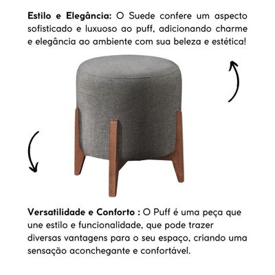 Kit 2 Puff Decorativo Para Sala Redondo Luxo Dallas Suede Cinza
