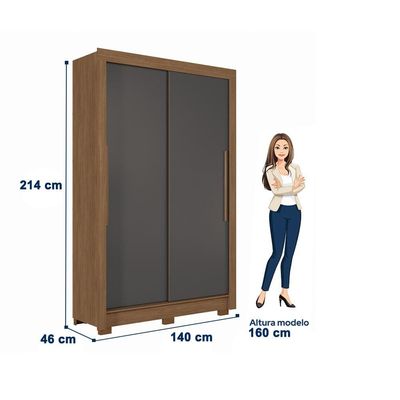 Guarda-Roupa Solteiro Santos Andirá Lapa com 2 Portas, 2 Gavetas e 3 Prateleiras 140cm de largura Jatobá com Grafite