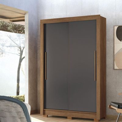 Guarda-Roupa Solteiro Santos Andirá Lapa com 2 Portas, 2 Gavetas e 3 Prateleiras 140cm de largura Jatobá com Grafite