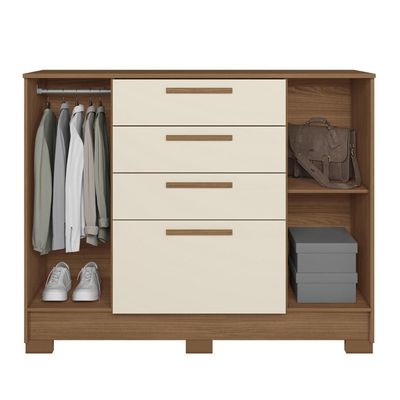 Cômoda Santos Andirá Pinhais com 2 Portas, 4 Gavetas, 1 Prateleira, 1 Cabideiro 130,2cm de largura Jatobá com Areia