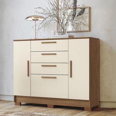 Cômoda Santos Andirá Pinhais com 2 Portas, 4 Gavetas, 1 Prateleira, 1 Cabideiro 130,2cm de largura Jatobá com Areia