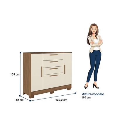 Cômoda Santos Andirá Pinhais com 2 Portas, 4 Gavetas, 1 Prateleira, 1 Cabideiro 130,2cm de largura Jatobá com Areia