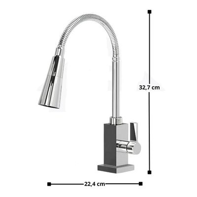 Torneira Gourmet De Cozinha Bancada Metal Flexível Quadrada 1-4 De Volta