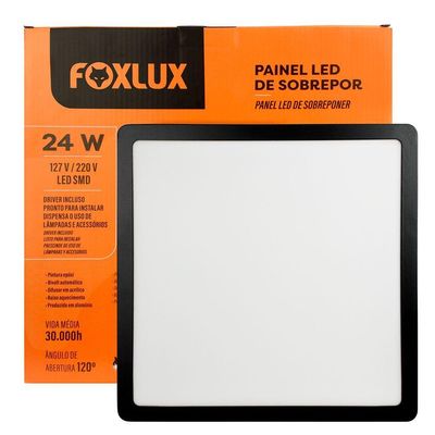 Kit 2 Painel Led 27,7x27,7 Quadrado Preto Sobrepor 24w 6500k Foxlux