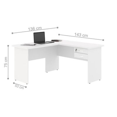 Mesa Em L Com Gaveteiro Carper Branco