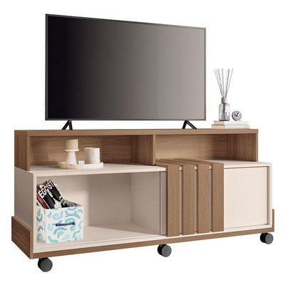 Rack Bancada Graci 1.3 Com Aparador Vivant Castanho Off White – Hb Móveis