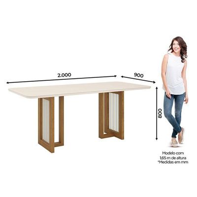 Mesa De Jantar Yara 200 Cm Canto Arredondado Com Vidro Nature Off White - Henn