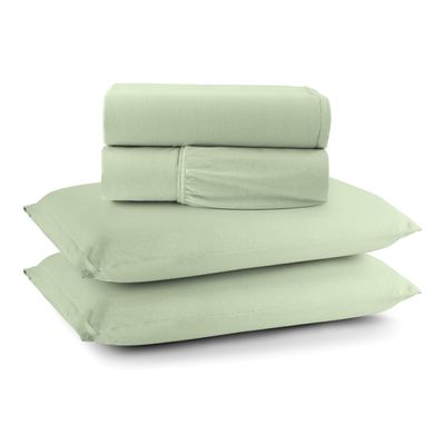 Coordenado Edredom e Lençol King Sereno em Malha 5 Peças - Verde - 100% Algodão