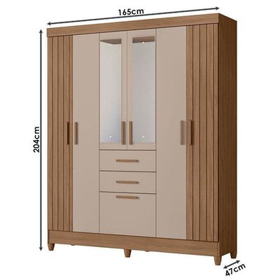 Guarda Roupa Solteiro Ambiente Malta 7 Portas Carvalho Fendi Com Espelho - Moval