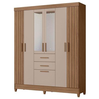 Guarda Roupa Solteiro Ambiente Malta 7 Portas Carvalho Fendi Com Espelho - Moval