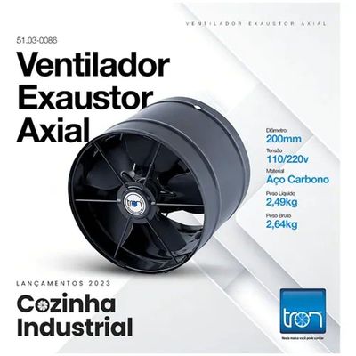 Exaustor Axial Industrial Tron 200mm 130w Bivolt Para Cozinha E Ambientes Fechados