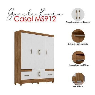 Guarda Roupa Casal Ambiente Ms912 6 Portas Naturale Branco - Moval