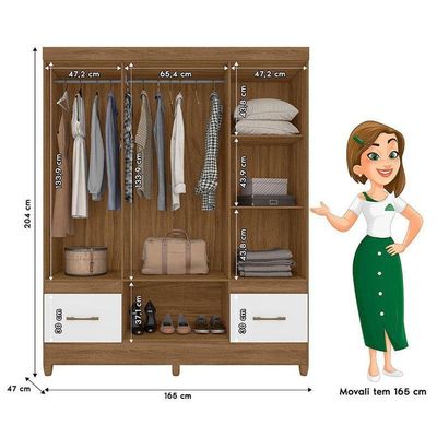 Guarda Roupa Casal Ambiente Ms912 6 Portas Naturale Branco - Moval