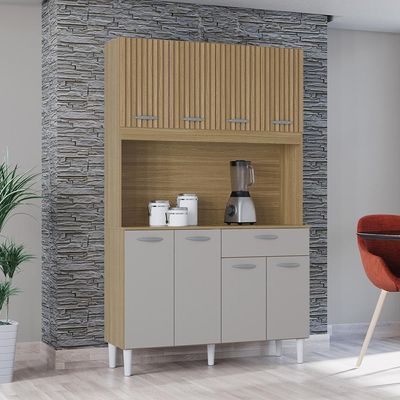 Cozinha Kit Cassia 8 Portas Damasco Ripado Off White- Poquema