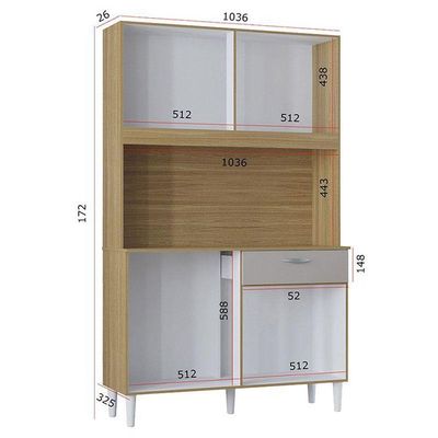 Cozinha Kit Cassia 8 Portas Damasco Ripado Off White- Poquema