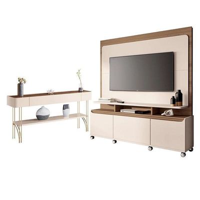 Estante Home Theater Quantum E Aparador Vivant Off White Castanho – Hb Móveis