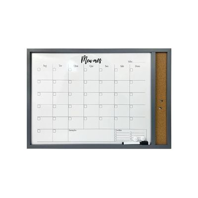 Quadro Magnético Branco Le Planejamento Mensal com Marcador e Imãs 60x40cm