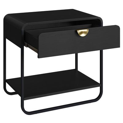 Mesa De Cabeceira 1 Gaveta Organica 60 Cm 28061 Artesano Nero Preto